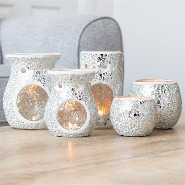 Serano Large Silver Crackle Oil Burner and Wax Warmer