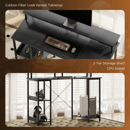 Wyld Haus Sona 120cm Dark Grey Gaming Desk With Power Outlets And Storage Shelves