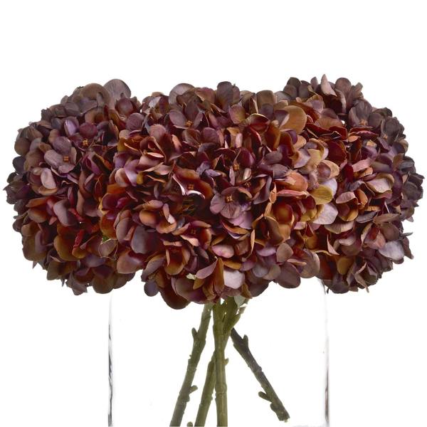 Wyld Haus Set of 3 Artificial Flowers Autumn Coffee Hydrangea Stems