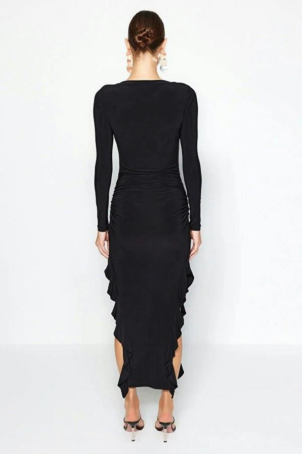 WOVCOR Boat Neck Maxi Stretch Knit Dress with Flounce Skirt