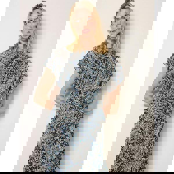 Blue Vanilla Paisley Print Angel Sleeve Asymmetric Midi Dress