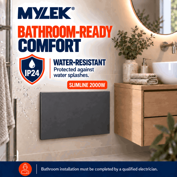 MYLEK Electric Radiator Panel Heater Grey WIFI Smart APP Eco 2000W Bathroom Safe Wall Mounted Timer Thermostat