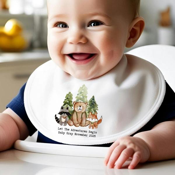 Personalised Woodland Animals  Baby Grow, Vest or Bib with Name