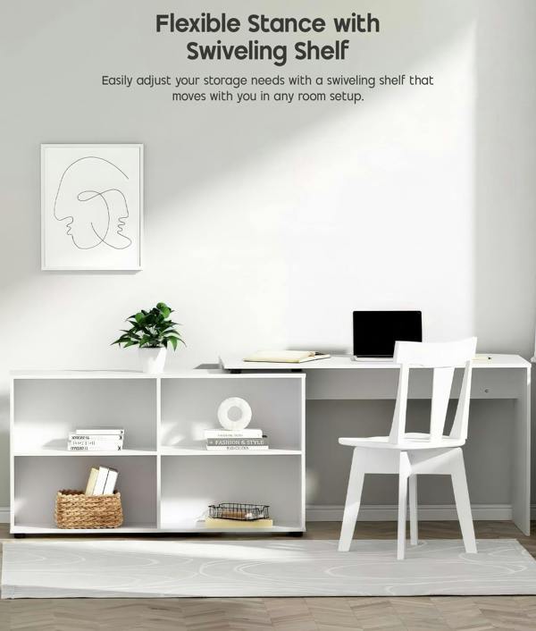 ADOV L Shaped Computer Desk with Storage Shelves, 130 x 60 x 75cm Corner Desk for Home Office