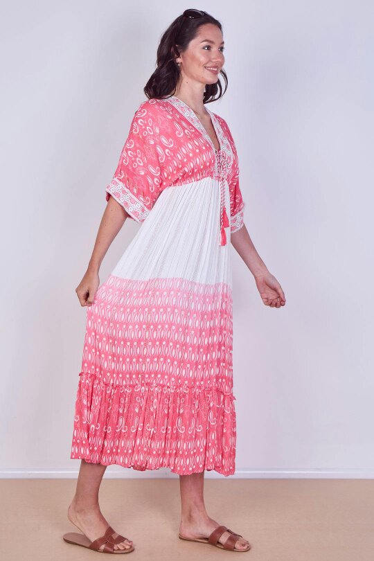 Boho Embroidered Maxi Dress with Tassel Tie – One Size (UK 8–14)
