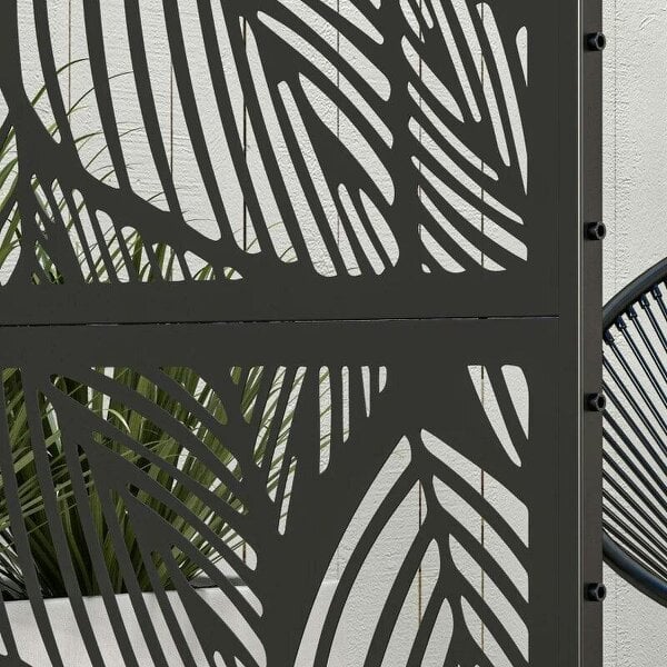 Metal Decorative Privacy Screen Outdoor Divider, Black Leaf