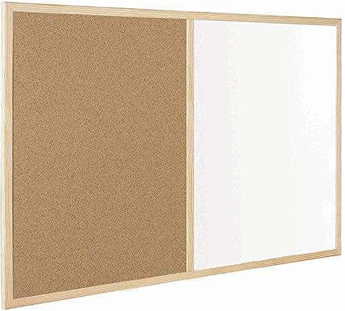 KAV - White Board and Cork Board (2 in 1) with Wooden Frame | Notice Boards Wall Mounted & Dry Erase Office Memo School Home