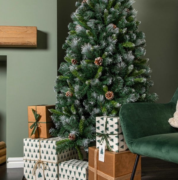 Samuel Alexander 6ft (1.8m) Frosted Glacier Pine Snow Tipped Christmas Tree with Pine Cones and 710 Tips
