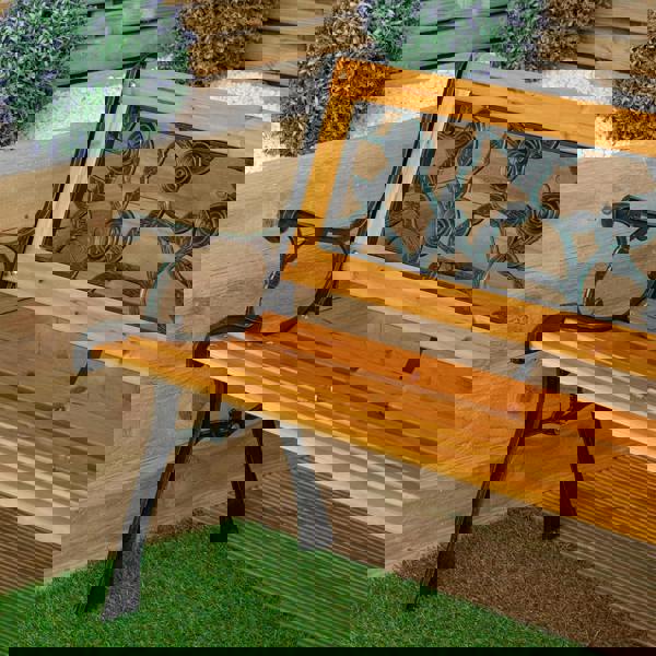 Samuel Alexander 2 Seater Outdoor Wooden & Cast Iron Garden Bench with Rose Design