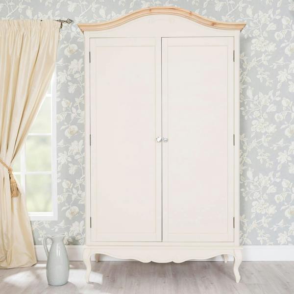 Juliette Double Wardrobe with Crystal Handles French Style 2 Door Bedroom Storage