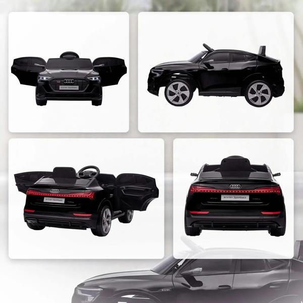 Black kids electric ride-on car shown in multiple angles