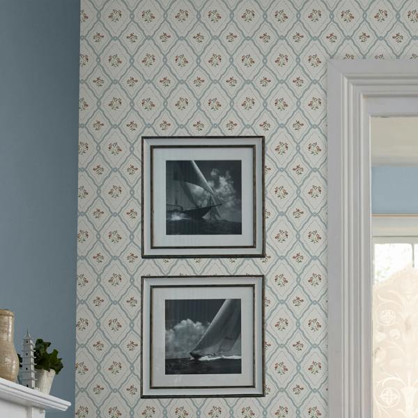 Laura Ashley Pinford Trellis Wallpaper - Pale Seaspray Blue - 10m