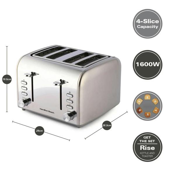 Hamilton Beach Rise Kettle & 4 Slice Toaster Set - Brushed - Hamilton Beach UK