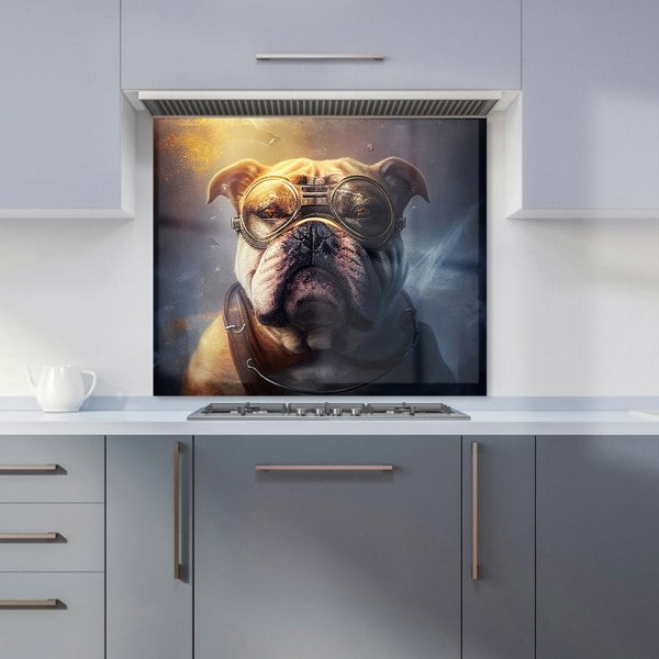 Warren Reed - Designer Bulldog With Glasses Splashart Golden Kitchen Splashback