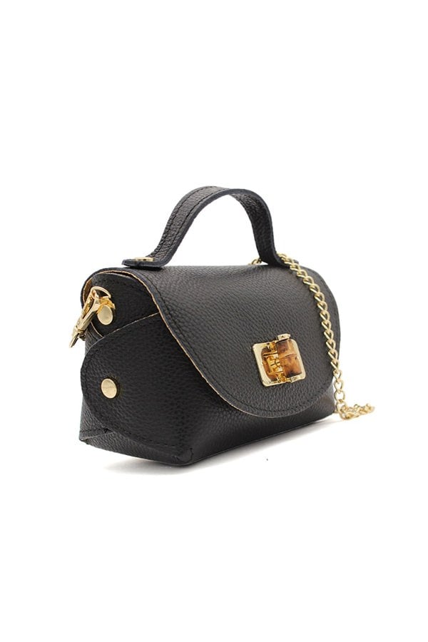 Pluspup Genuine Italian Leather Crossbody Bag with Chain Strap and Twist Lock Closure