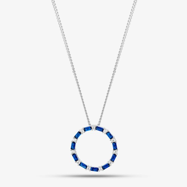 T. H. Baker Sterling Silver Blue Cubic Zirconia Circle Pendant Necklace S6673