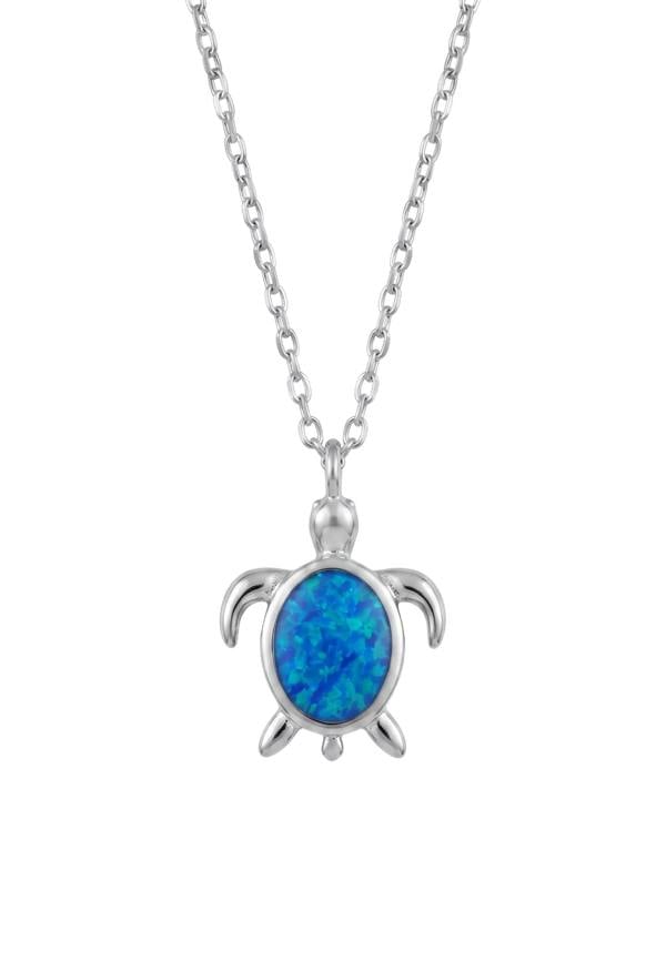 Latelita Sea Turtle Blue Opal Pendant Necklace Silver