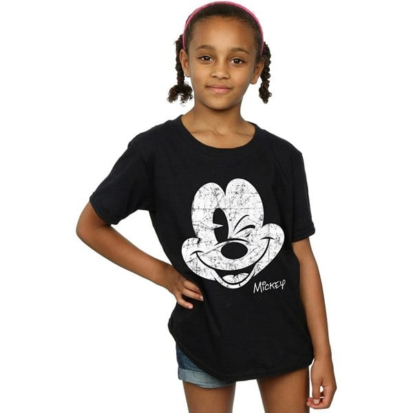 Disney Girls Mickey Mouse Face Cotton T-Shirt - Black