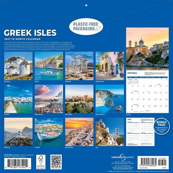 Greek Isles Calendar 2027, Wall Calendars, Month To View, Travel, Gift