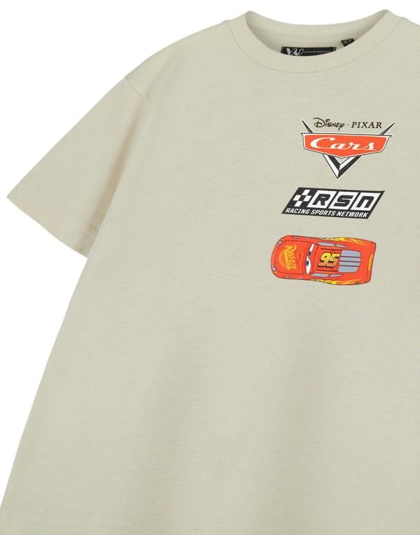 Disney Cars Boys Beige Racing Sports Network Short Sleeved T-Shirt