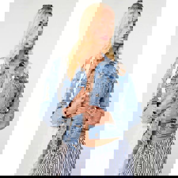 Pink Vanilla Distressed Cropped Denim Jacket