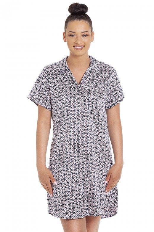 Camille Womens Floral Navy Printed Satin Nightshirt