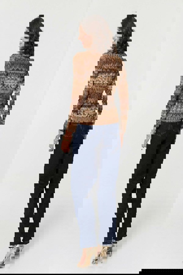 Brown | Sparkly Embellished High Neck Fitted Top
