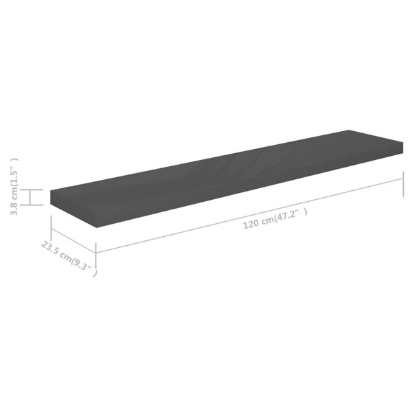 Berkfield Floating Wall Shelves 4 pcs High Gloss Grey 120x23.5x3.8 cm MDF