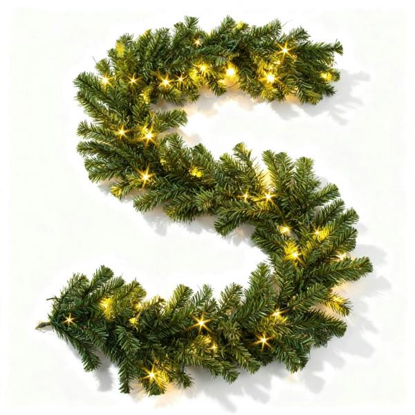 2m Green Pre-Lit Pine Christmas Garland with 50 Warm White LEDs image 1
