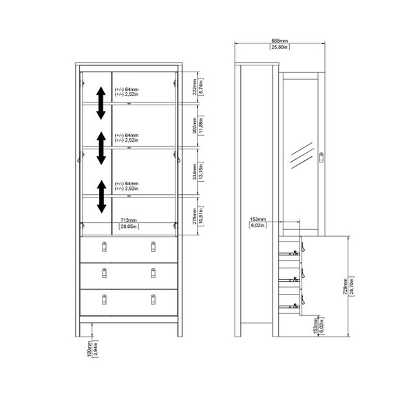 Wyld Haus Wildberry Natural Oak Wood Glass China Cabinet 2 Doors 3 Drawers