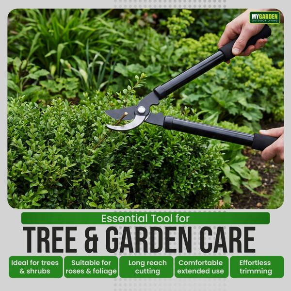 My Garden Outdoor Living Bypass Tree Loppers Heavy Duty Branch Lopper - Gardening Long Handle 37CM-Teflon Coated Cutting Blades Ergonomic Metal Handle