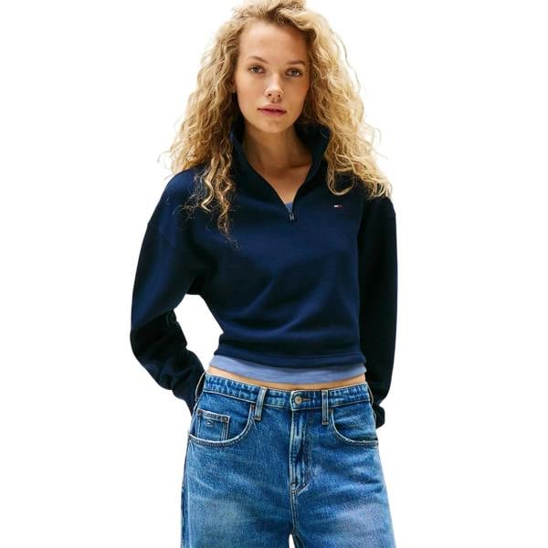 Tommy Jeans Womens/Ladies Fleece Quarter Zip Boxy Crop Sweatshirt - Dark Navy - 