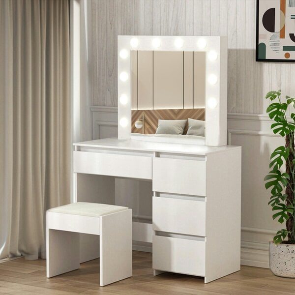 Kosy Koala White Dressing Table Hollywood LED Mirror Makeup Desk Vanity Table Bedroom Furniture