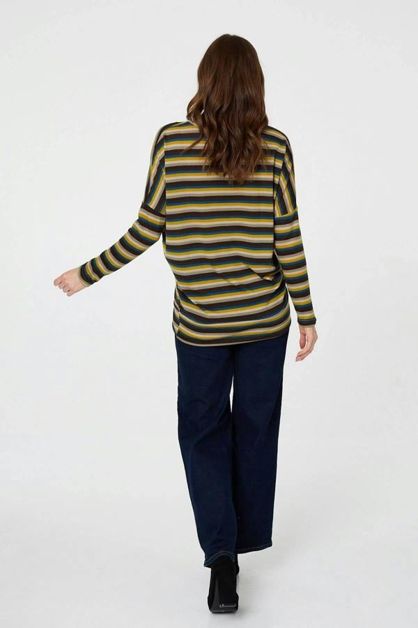 Yellow | Striped Print Relaxed Batwing Top