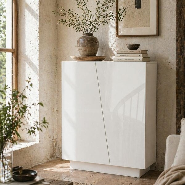 Wyld Haus Ranifa Modern High Gloss White Freestanding Storage Cabinet 2 Doors