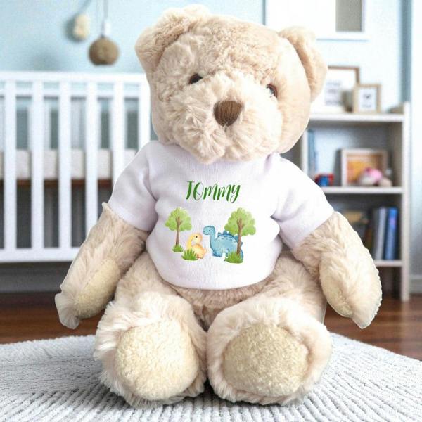 Personalised Luxury Teddy Bear with Baby Dinosaurs T-Shirt