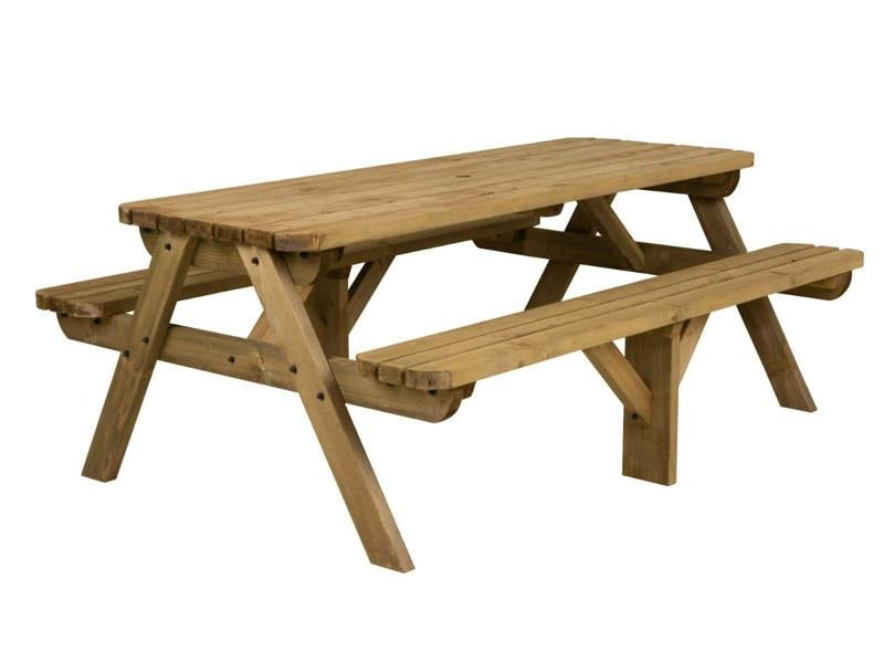 Fortem Rounded Pub Style Picnic Table Benches Set - Rustic Finish Wooden Outdoor Dining Set for Gardens, Patios, and Pubs