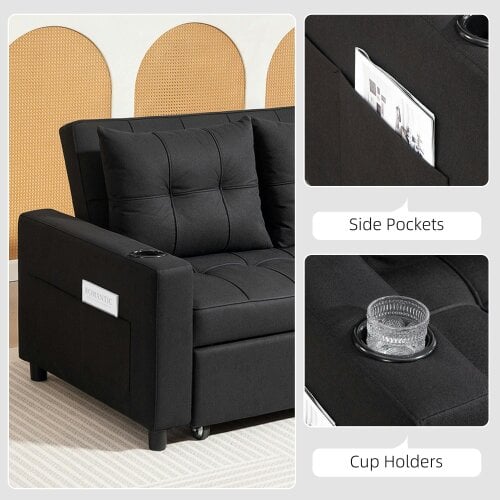 Wyld Haus Kanovi Fabric Black 2 Seater Pull Out Sofa Bed