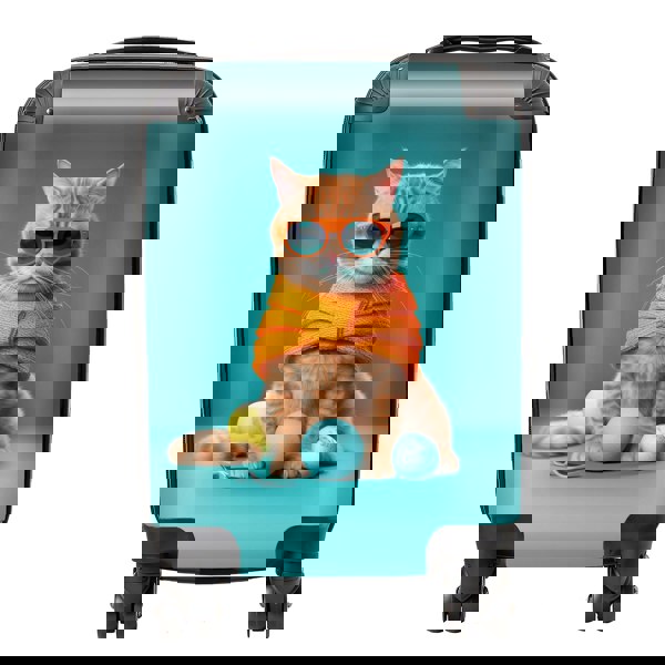 Warren Reed Cat In Glasses With Balls Of Wool Suitcase