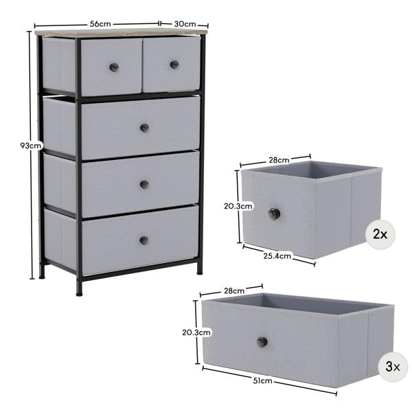 Vida Designs Chorley 5 Drawer Fabric Drawer Chest, Beige & Grey Wood