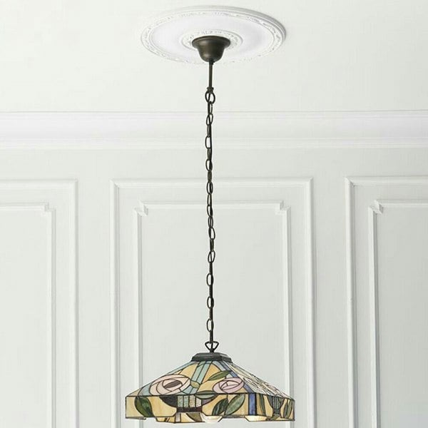 Tiffany Glass Hanging Ceiling Pendant Light Bronze & Square Rose Shade i00156 Loops