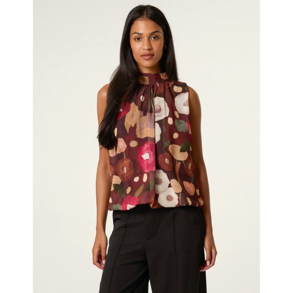 Blue Vanilla Watercolour Sleeveless High Neck Puffball Top