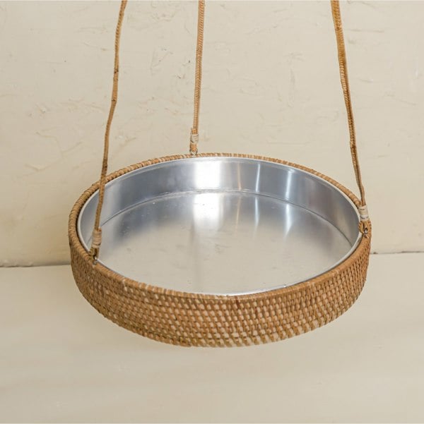 Handwoven Rattan Hanging Plant Basket – Single Tier with Metal Insert - Coastal Villa Homeware