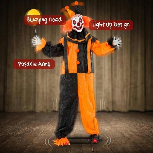 Bobobiy 190cm Life Size Animated Clown Halloween Decoration, Scary Halloween Animatronics Decor with Sound Touch Activated