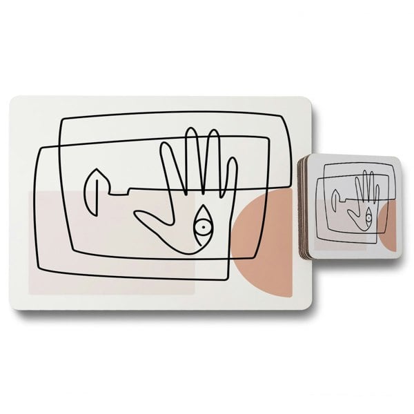 Benjamin Tate Design line drawing of face and hand (Placemat & Coaster Set)