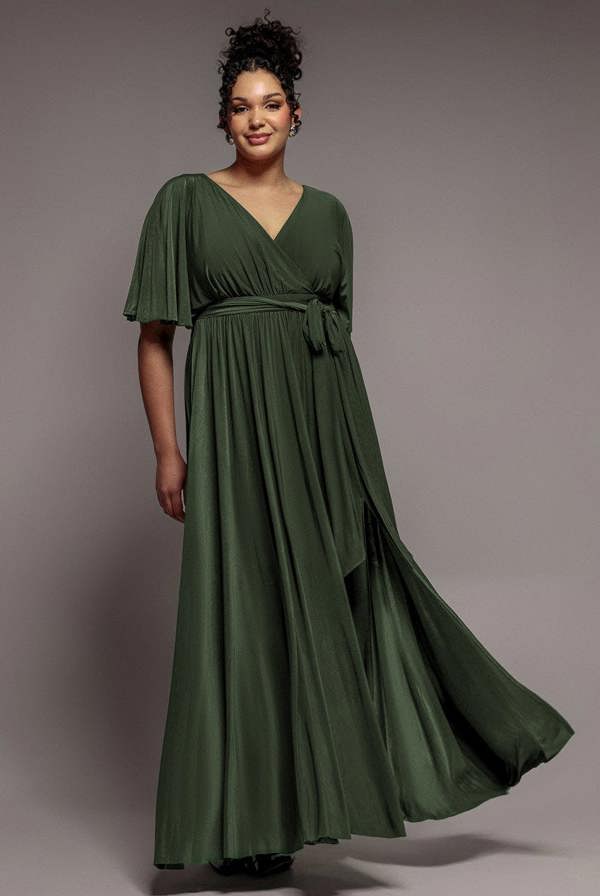 Wrap Front Maxi With Flutter Sleeves - Olive Green DR2565P