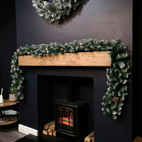 Samuel Alexander Premier 270cm (9ft) Christmas Garland Decoration Snow Tips White Berries & Cones