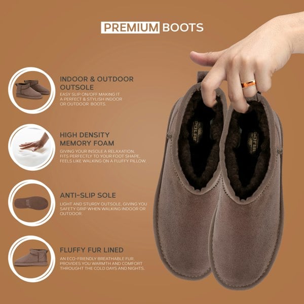 VIVA Women's Faux Fur Lined Boot Slippers - Memory Foam Anti-Slip Sole