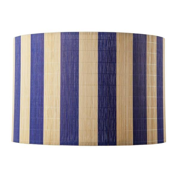 Chic Natural Brown Bamboo Lamp Shade with Navy Midnight Blue Stripes Image 4