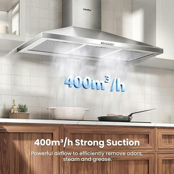 COMFEE' 90cm Chimney Cooker Hood with LED and Recirculating & Ducting System Living and Home 